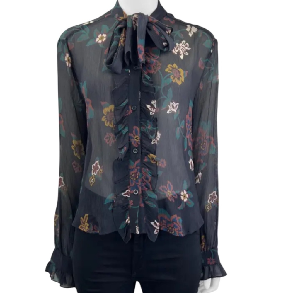7 For All Mankind Floral Silk Blouse